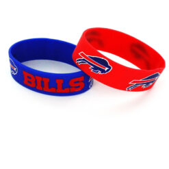 BUFFALO BILLS LICENSED SILICONE WIDE BRACELETS SET. SOLD IN 2 CARD PACKS (4 BRACELETS TOTAL)
