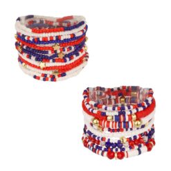 PATRIOTIC 10 STRAND SEED BEAD STACKABLE BRACELETS. SOLD IN SETS OF 2 ONLY