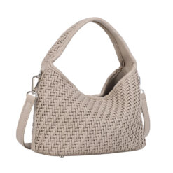 LT. STONE WOVEN BAG W/ DETACHABLE STRAP. 9x6.5x4. AVAILABLE TO SHIP EARLY APRIL