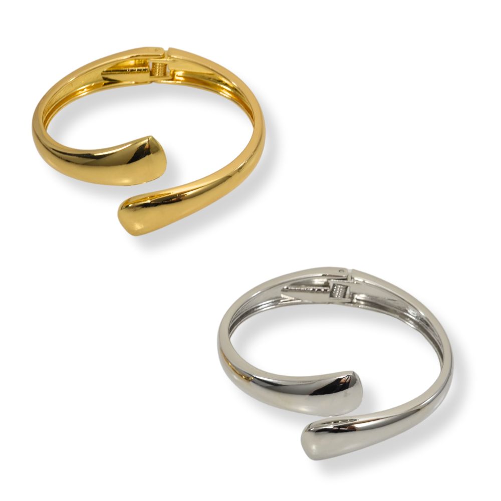 POLISHED WRAP HINGED BRACELET. SILVER, GOLD. SOLD IN SETS OF 2 ONLY.