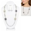 SILVER MARBLE BEAD & LINK LONG NECKLACE SET