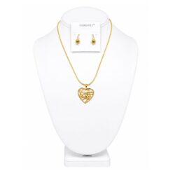 GOLD CRYSTAL & FILIGREE HEART PENDANT SET