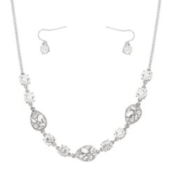 SILVER CRYSTAL TEARDROP NECKLACE SET