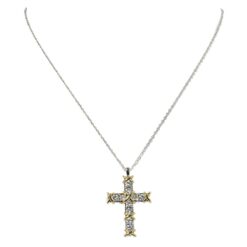 TWO TONE PAVÉ CZ CROSS WITH X DETAILS NECKLACE