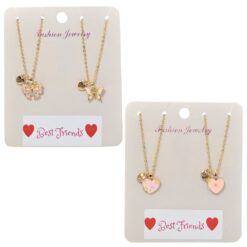 KIDS BEST FRIENDS MATCHING ENAMEL CHARM NECKLACES. BUTTERFLY, HEART. SOLD IN SETS OF 2 CARDS