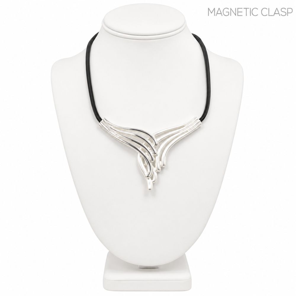MAGNETIC CLASP SILVER SCULPTURAL CORD NECKLACE