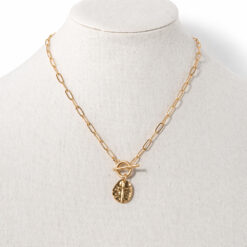 GOLD PAPERCLIP CHAIN WITH HAMMERED CROSS PENDANT NECKLACE