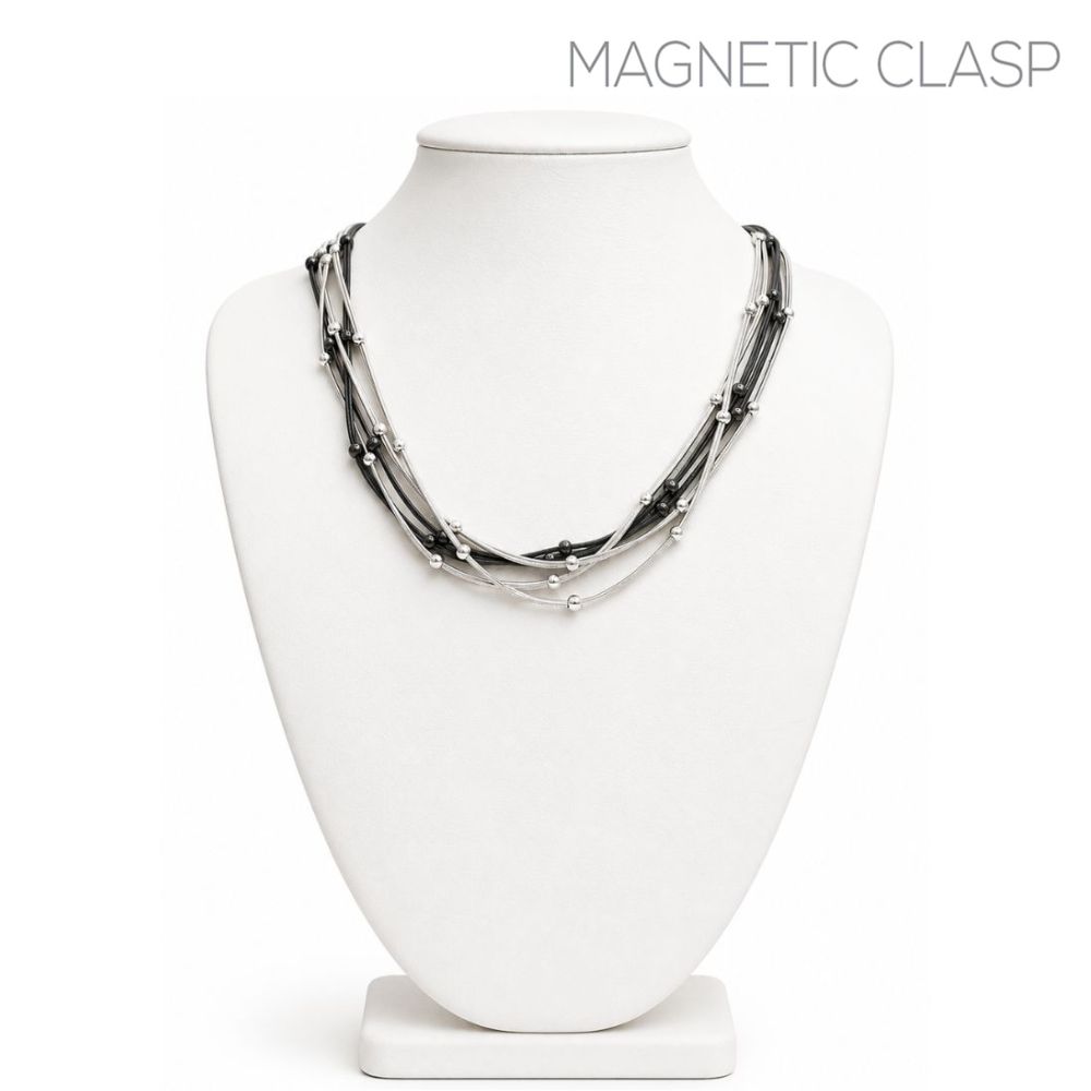 MAGNETIC CLASP SILVER & HEMI MULTI LAYER BALL CHAIN NECKLACE