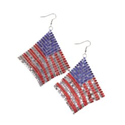 PATRIOTIC MESH FLAG STATEMENT EARRINGS. SOLD IN SETS OF 2 ONLY.