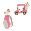 GOLD & PINK ENAMEL WITH RHINESTONE BROOCH/PIN. GOLF BAG, GOLD CART. SOLD IN SETS OF 2 ONLY