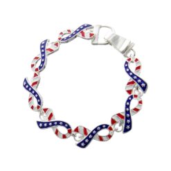 PATRIOTIC ENAMEL RIBBON STARS & STRIPES LINK BRACELET