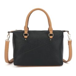 BLACK TWO TONE MID SIZE SATCHEL. 10.25X8.65X4.35