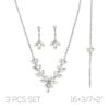 3 PC SILVER MARQUISE LEAF RHINESTONE NECKLACE, EARRING, AND BRACELET SET