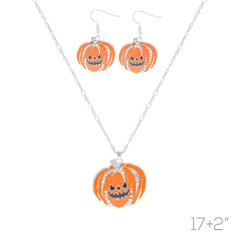 ENAMEL JACK-O'-LANTERN HALLOWEEN NECKLACE SET