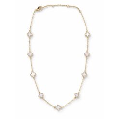 MINI GOLD & WHITE ENAMEL CLOVER STATION NECKLACE