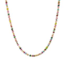 MIXED RONDELLE SEMI-PRECIOUS STONE & GOLD BEAD NECKLACE