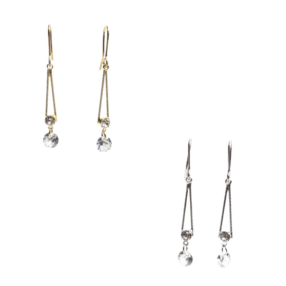 CUBIC ZIRCONIA LINEAR DANGLE EARRINGS. GOLD, SILVER. SOLD IN SETS OF 2 ONLY
