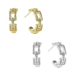 SMALL LUXE LINKED CUBIC ZIRCONIA HOOP EARRINGS.