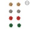 METAL CHRISTMAS GIFT BOW STUD EARRINGS. GOLD, SILVER, RED, GREEN. SOLD IN SETS OF 4 ONLY