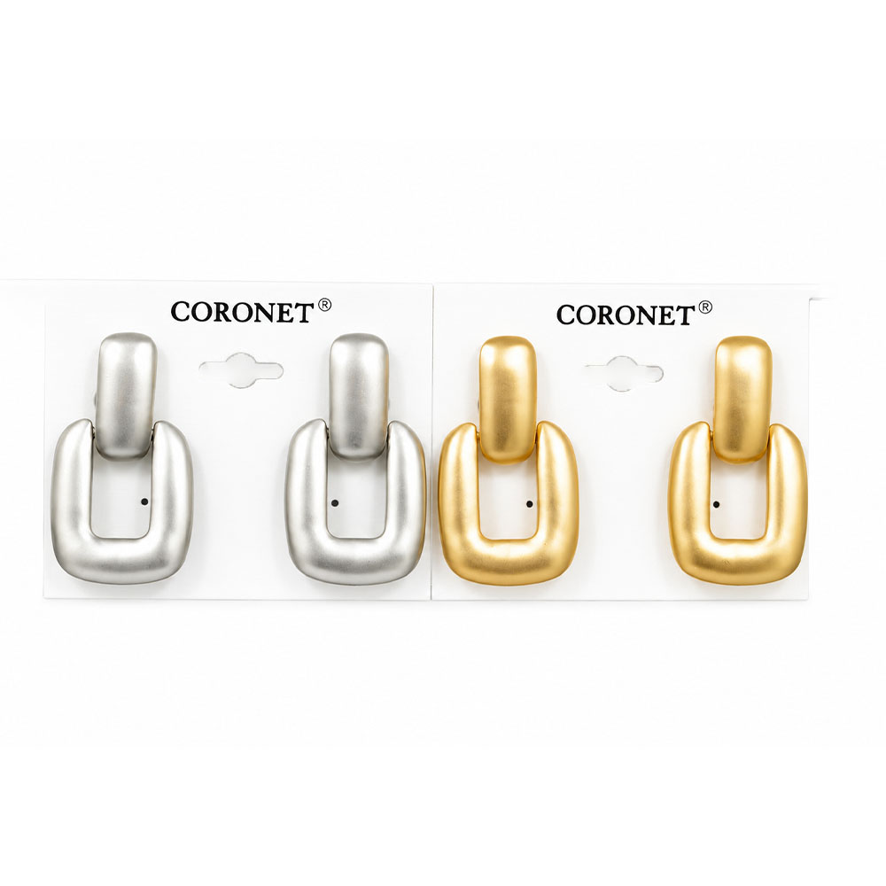 BRUSHED METAL RECTANGULAR LINK CLIP ON EARRINGS. GOLD, SILVER. SOLD IN SETS OF 2 ONLY