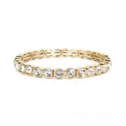 GOLD BEZEL SET CRYSTAL TENNIS STRETCH BRACELET