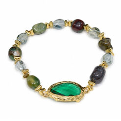 GREEN & BROWN MULTI BEAD STRETCH BRACELET. SEE 50452 FOR MATCHING NECKLACE SET