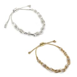 INTERLOCKING OVAL LINK ADJUSTABLE BRACELET. SILVER, TWO TONE. SOLD IN SETS OF 2 ONLY