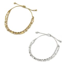 TWO-LAYER OVAL LINK CHAIN SLIDER BRACELET. GOLD, SILVER. SOLD IN SETS OF 2 ONLY