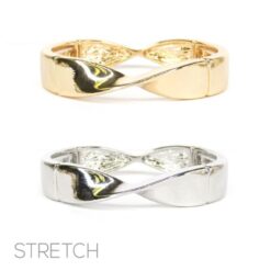 SCULPTED TWIST METAL STRETCH BRACELET. GOLD, SILVER. SOLD IN SETS OF 2 ONLY