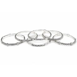 ANTIQUE SILVER ORNATE THIN STACKING BRACELETS. SOLD IN SETS OF 6 ONLY.