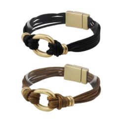 MULTI STRAND FAUX LEATHER KNOT BRACELET WITH MAGNETIC CLASP. BLACK, BROWN. SOLD IN SETS OF 2 ONLY