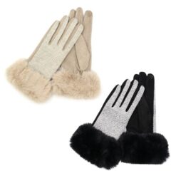 FAUX FUR ACCENT GLOVES WITH SMART TOUCH. TAUPE, BLACK. SOLD IN SETS OF 2 ONLY