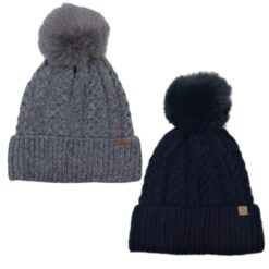 KNIT WINTER HAT WITH POM POM. BLACK, GREY. SOLD IN SETS OF 2 ONLY
