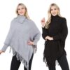 COWL NECK PONCHO WITH SLEEVES. GREY, BLACK. SOLD IN SETS OF 2 ONLY