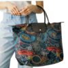 BLACK TROPICAL/PAISLEY NYLON FOLDABLE TOTE BAG. 20.5X14.5X7