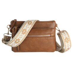 BROWN MULTI POCKET GUITAR STRAP CROSSBODY. 8.5X6X1.5