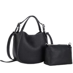 BLACK PEBBLED HOBO WITH POUCH. 9x7.6x4