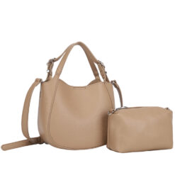 TAUPE PEBBLED HOBO WITH POUCH. 9x7.6x4