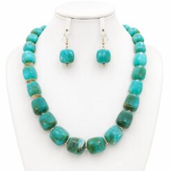 TURQUOISE MARBLED BEAD STATELEMT NECKLACE SET