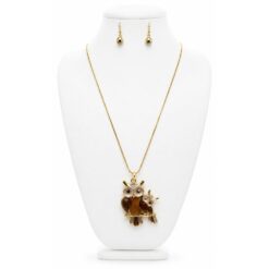 GOLD & BROWN ENAMEL OWL NECKLACE SET