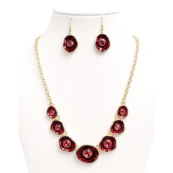 RED ENAMEL & CRYSTAL STATEMENT NECKLACE SET