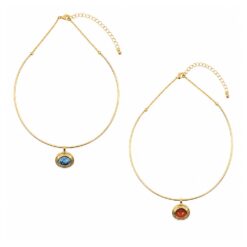 OVAL STONE GOLD COLLAR NECKLACE. BLUE, BROWN. SOLD IN SETS OF 2 ONLY