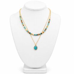 MIXED BEAD & STONE PENDANT LAYERED NECKLACE