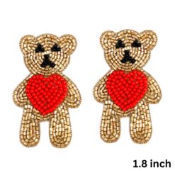 BEADED TEDDY BEAR VALENTINE PIERCED EARRINGS