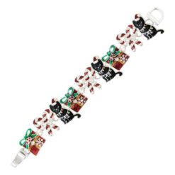 CHRISTMAS CANDY CANE & CAT ENAMEL BRACELET WITH MAGNETIC CLASP
