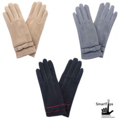 BOW ACCENT TOUCHSCREEN GLOVES. BEIGE, GREY, BLACK. SOLD IN SETS OF 3 ONLY