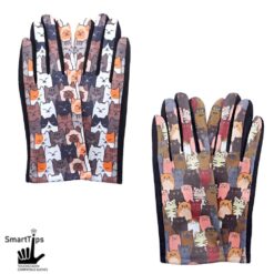 MULTI CAT PRINT TOUCHSCREEN GLOVES. GREY MULTI, MULTI COLOR. SOLD IN SETS OF 2 ONLY.