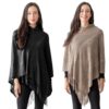 OPEN KNIT FRINGE PONCHO WITH HOOD. BLACK, TAUPE. SOLD IN SETS OF 2 ONLY