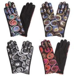 MULTI COLOR SWIRL KNIT TOUCHSCREEN GLOVES. SOLD IN SETS OF 4 ONLY. GREY, RED, BROWN, BLUE