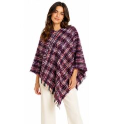 PLUM MULTI PLAID FRINGE PONCHO
